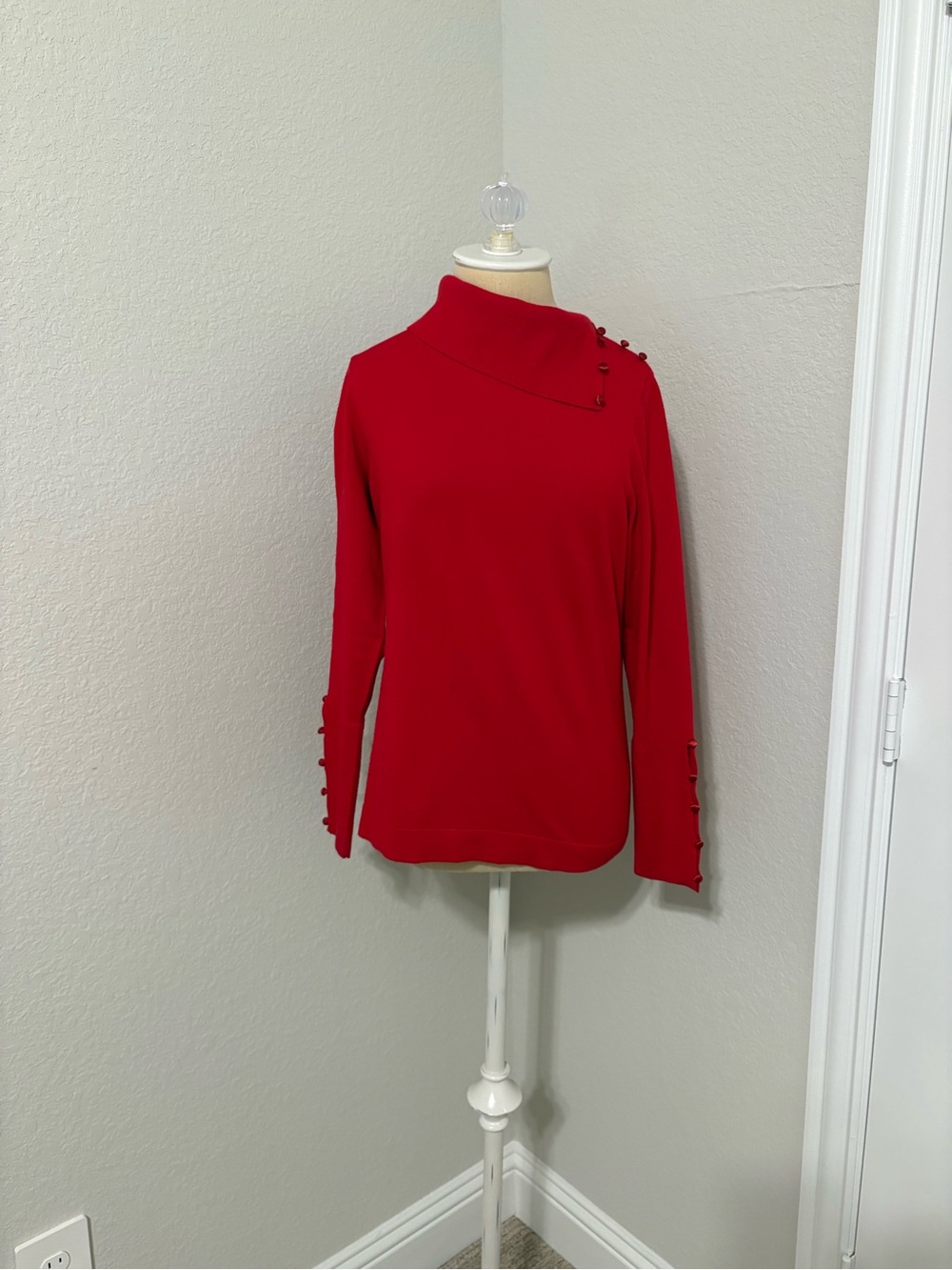 Etcetera Red Asymmetric Button Turtleneck Sweater